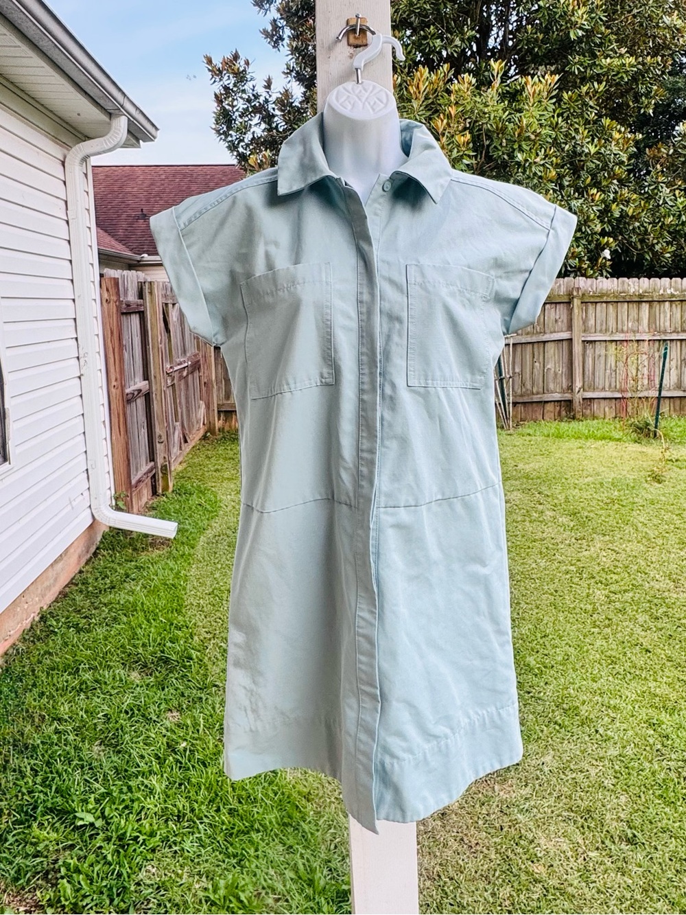 POMANDER Place Soft Mint Button-Front Shirt Dress